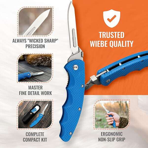 Wiebe Arctic Fox Skinning Knife - Replaceable Blade Hunting Knife with 24 "Wicked Sharp Blades, Ergonomic Non-Slip Polymer Handle & Nylon Sheath – Precision Skinning for Fox, Mink, Muskrat & Caping - Image 4