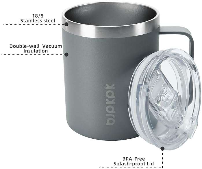 BJPKPK 2 pcs Insulated Coffee Mug, 14oz Insulated Tumbler with Lid, Stainless Steel Coffee Cups with Splash Proof Lid-Gray - Image 2