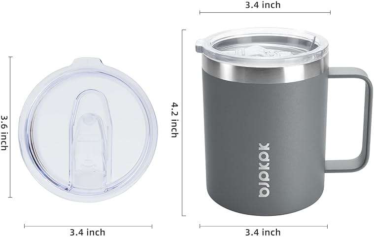 BJPKPK 2 pcs Insulated Coffee Mug, 14oz Insulated Tumbler with Lid, Stainless Steel Coffee Cups with Splash Proof Lid-Gray - Image 3