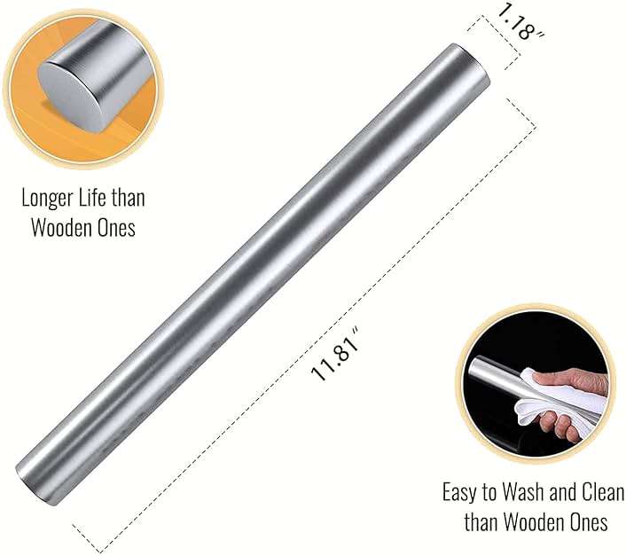 31.5”x 19.7” Stainless Steel Chopping Board with Lip, Large Steel Cutting Board with Rolling Pin, Metal Noodle Board Pastry Board Kneading Dough Board Stove Top Cutting Board for Kitchen - Image 2