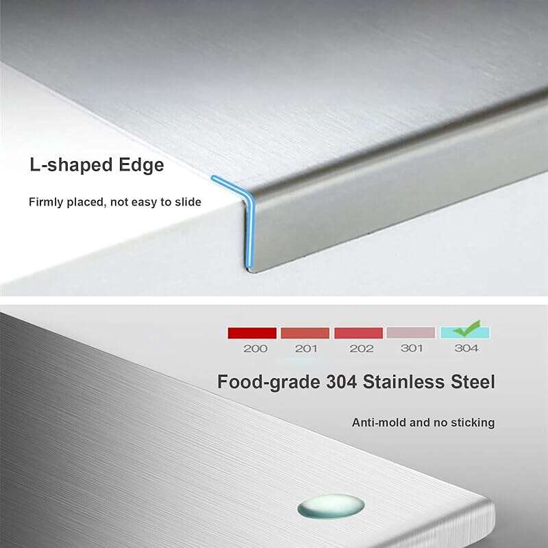 31.5”x 19.7” Stainless Steel Chopping Board with Lip, Large Steel Cutting Board with Rolling Pin, Metal Noodle Board Pastry Board Kneading Dough Board Stove Top Cutting Board for Kitchen - Image 5