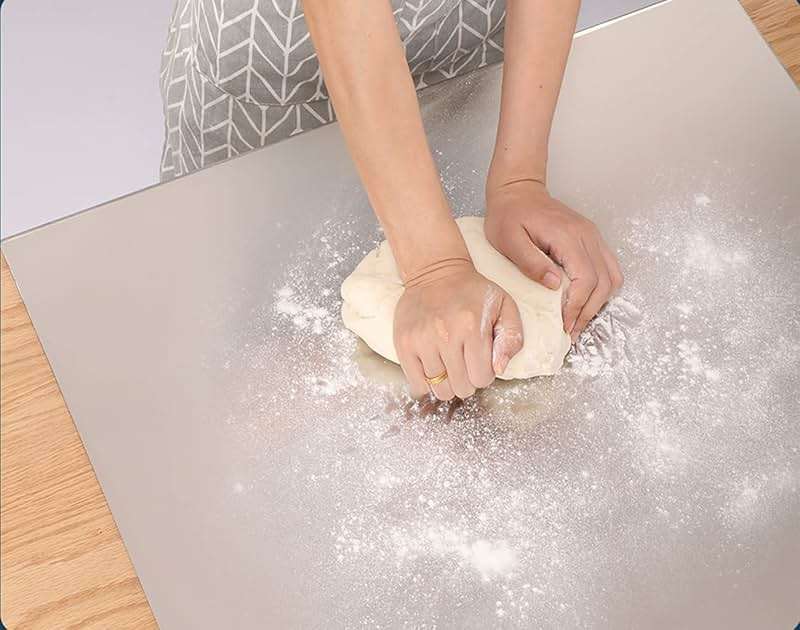 31.5”x 19.7” Stainless Steel Chopping Board with Lip, Large Steel Cutting Board with Rolling Pin, Metal Noodle Board Pastry Board Kneading Dough Board Stove Top Cutting Board for Kitchen - Image 8