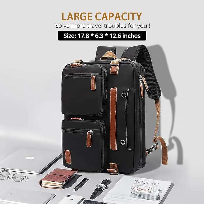 MOLNIA 3 in 1 Laptop Bag for Men, 17.3 Inch Work Bags for Men, Laptop Backpack, Briefcases, Messenger Bag, Computer Bags for Laptops for Men Women, Black - Image 3