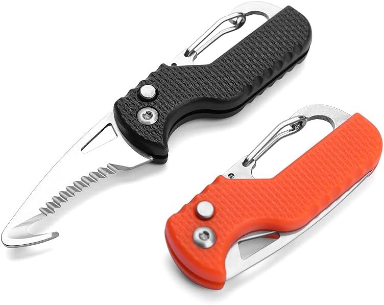 ITOKEY 2 Pack Safety Box Cutter, EDC Seat belt Cutter with 1.1inch Hook Blade, Retractable Package Opener for Wrap, Tape and Strap, Small Keychain Knife, Cool Gadgets for Women Men - Product Image