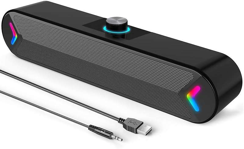 LENRUE Computer Speakers,PC Speakers for Desktop,Wired USB-Powered Sound-bar for Computer with 10W Stereo Sound and Colorful Light,Plug-n-Play (A39PRO /Black) - Image 1