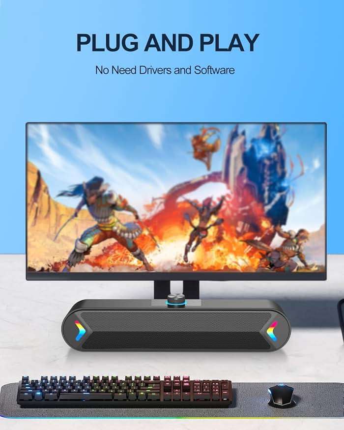 LENRUE Computer Speakers,PC Speakers for Desktop,Wired USB-Powered Sound-bar for Computer with 10W Stereo Sound and Colorful Light,Plug-n-Play (A39PRO /Black) - Image 3
