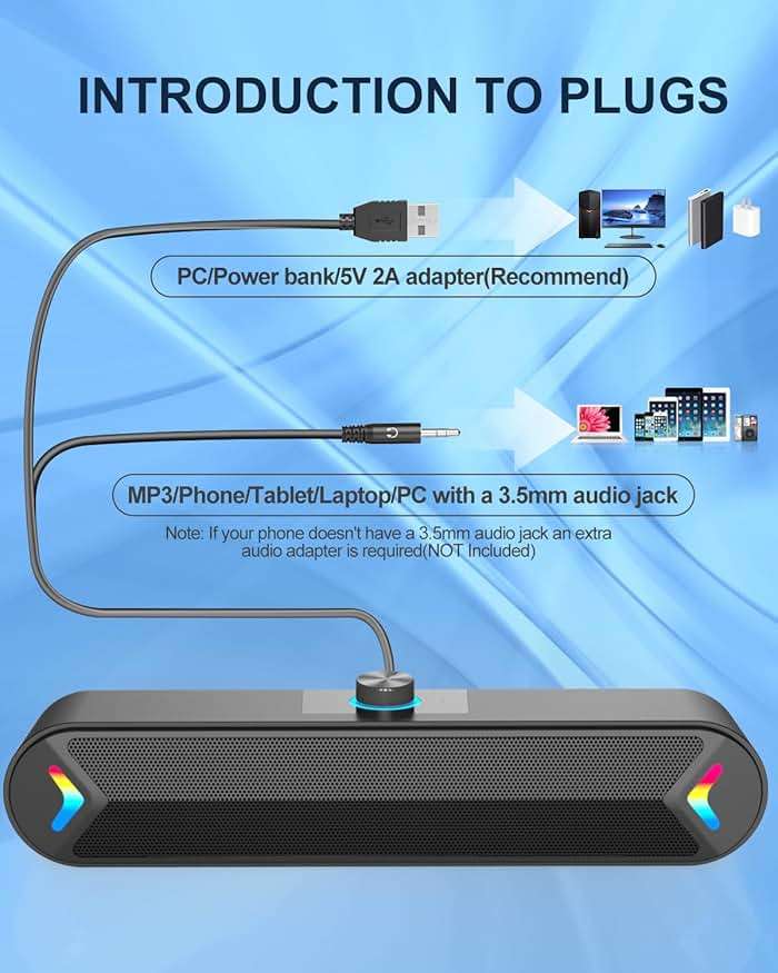LENRUE Computer Speakers,PC Speakers for Desktop,Wired USB-Powered Sound-bar for Computer with 10W Stereo Sound and Colorful Light,Plug-n-Play (A39PRO /Black) - Image 4