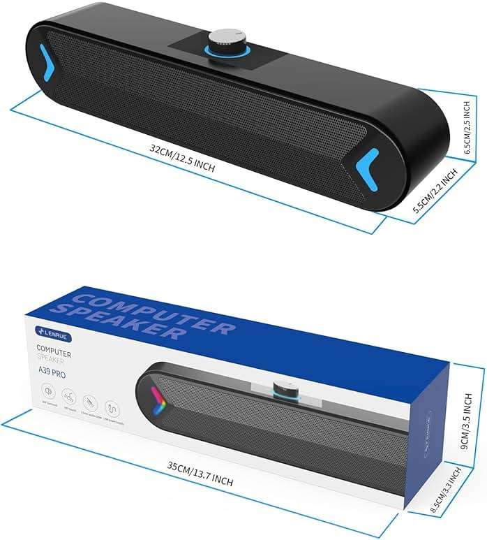 LENRUE Computer Speakers,PC Speakers for Desktop,Wired USB-Powered Sound-bar for Computer with 10W Stereo Sound and Colorful Light,Plug-n-Play (A39PRO /Black) - Image 7