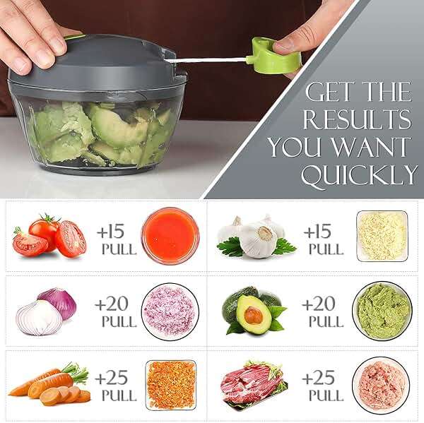 Ourokhome Manual Food Processor Vegetable Chopper, Portable Hand Pull String Garlic Mincer Onion Cutter for Veggies, Ginger, Fruits, Nuts, Herbs, etc., 500ml, Grey - Image 3
