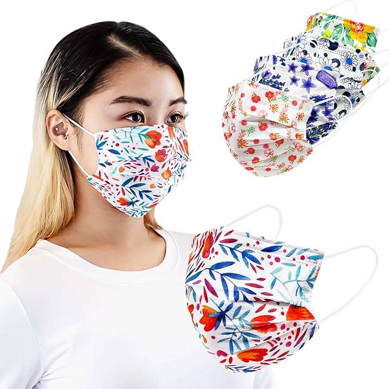 Everydayspecial Disposable Safety Mask 3 Layer Protection Face Mask for Adults 50 pcs (Flower Assorted Print 2) - Image 1