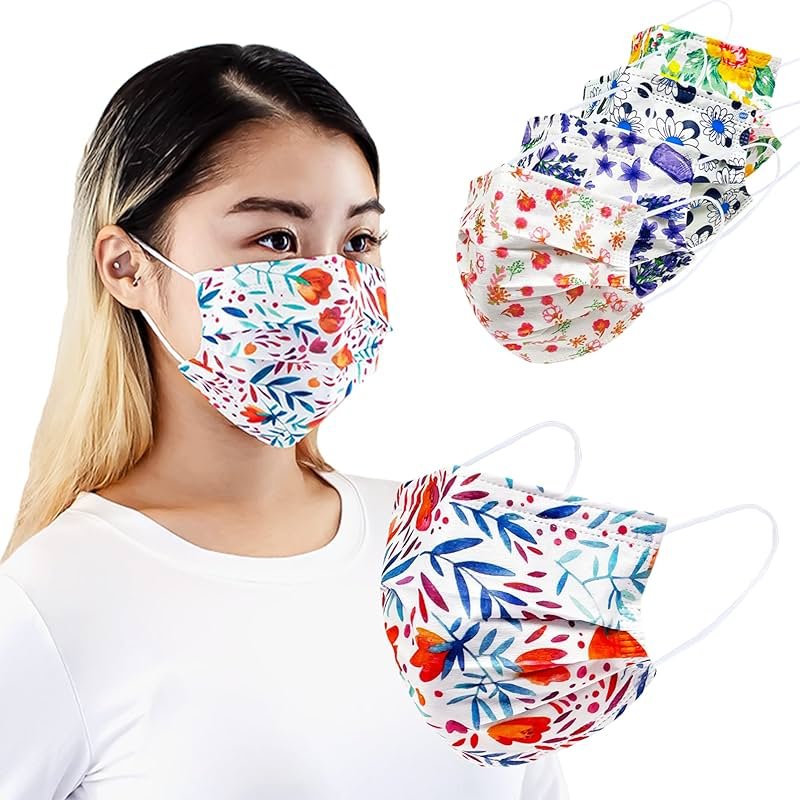 Everydayspecial Disposable Safety Mask 3 Layer Protection Face Mask for Adults 50 pcs (Flower Assorted Print 2) - Product Image