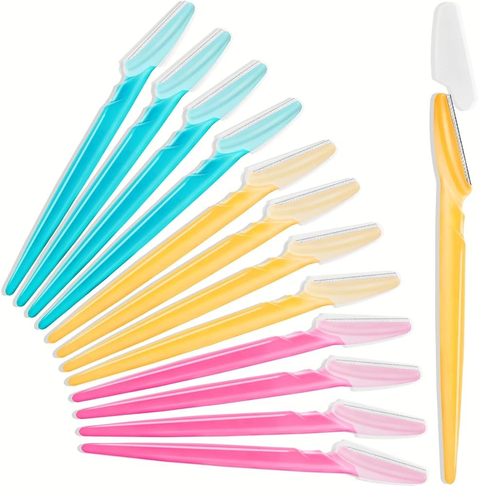 HFATMOS Eyebrow Razor, Face Razors for Women Men Multipurpose Exfoliating Face Shaver Facial Hair Removal Tools Eyebrow Trimmer with Protective Cover 12 Pcs - Product Image