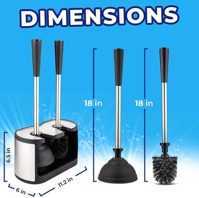 UMIEN Toilet Brush and Plunger Set 18-in - Updated 2025 No-Rust - Stainless Steel Design - Long Handles - with Freestanding Canister - Image 2