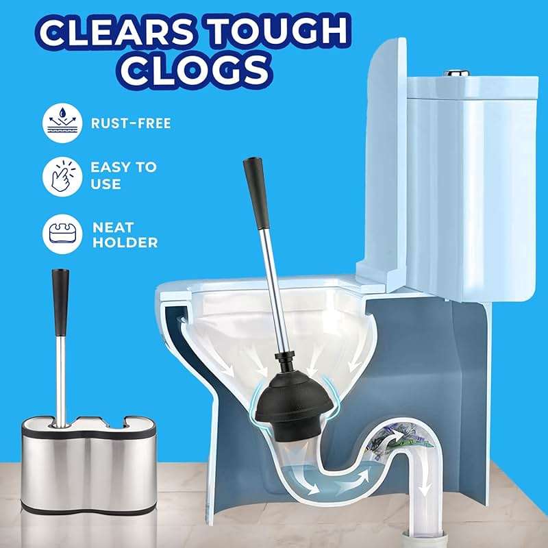 UMIEN Toilet Brush and Plunger Set 18-in - Updated 2025 No-Rust - Stainless Steel Design - Long Handles - with Freestanding Canister - Image 4