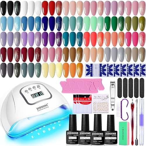 JODSONE Gel Nail Polish Kit with U V Light 32 Colors Gel Polish Nail + 4 Functional Adhesive Bottles Kit Soak Off Manicure Tools Gifts for Women - Product Image