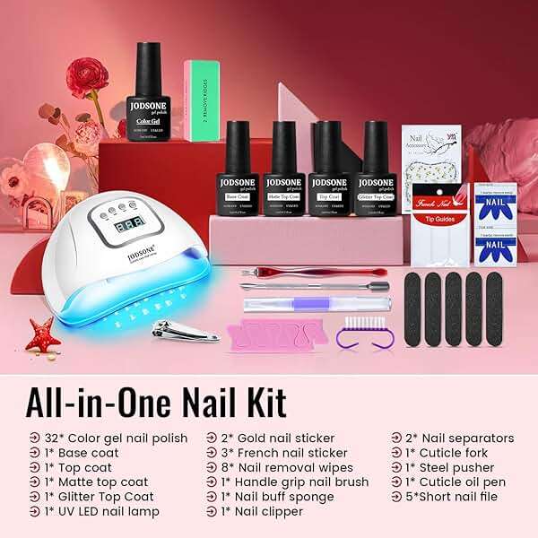 JODSONE Gel Nail Polish Kit with U V Light 32 Colors Gel Polish Nail + 4 Functional Adhesive Bottles Kit Soak Off Manicure Tools Gifts for Women - Image 6