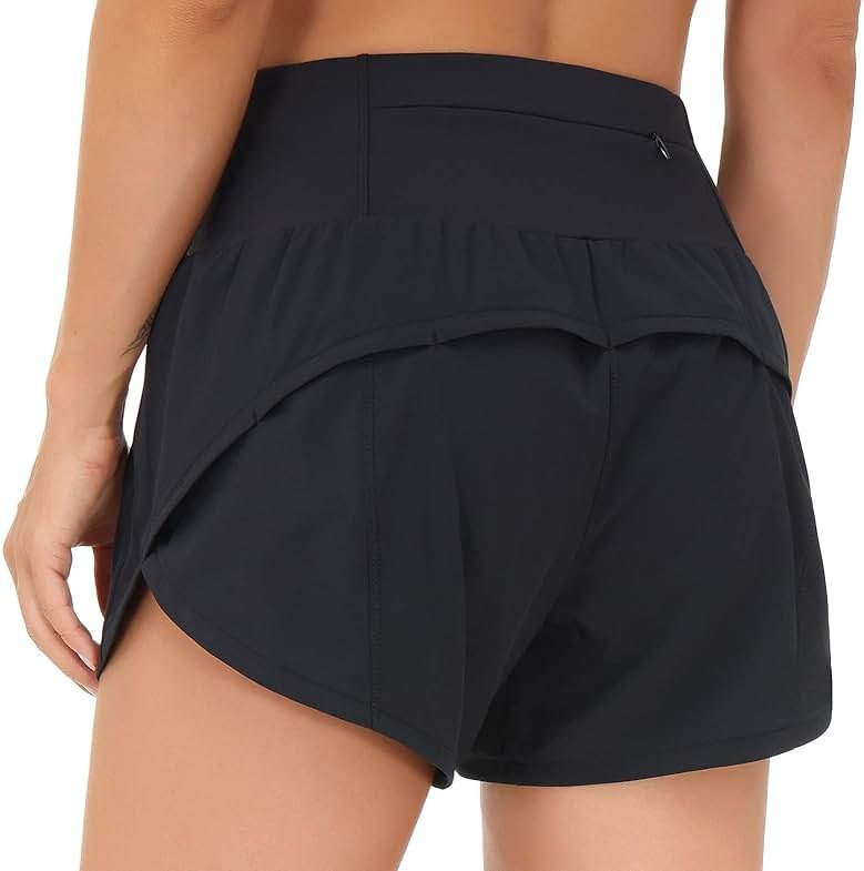 THE GYM PEOPLE Womens High Waisted Running Shorts Quick Dry Athletic Workout Shorts with Mesh Liner Zipper Pockets - Product Image