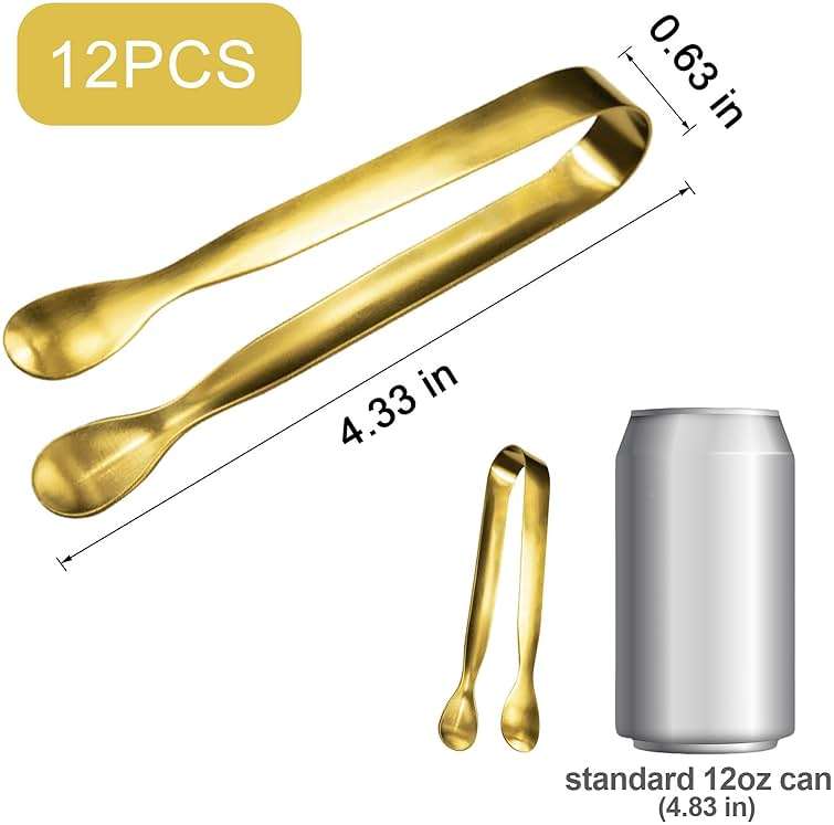 JCREN 12 Pcs Serving Tongs, Small Serving Utensils for Parties Catering Gold Tongs, Food-Grade 304 Stainless Steel Mini Appetizer Tongs for Tea Party Coffee Bar, 4 Inches - Gold - Image 3