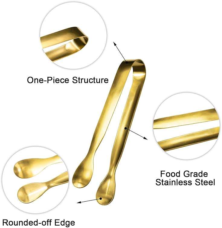 JCREN 12 Pcs Serving Tongs, Small Serving Utensils for Parties Catering Gold Tongs, Food-Grade 304 Stainless Steel Mini Appetizer Tongs for Tea Party Coffee Bar, 4 Inches - Gold - Image 4