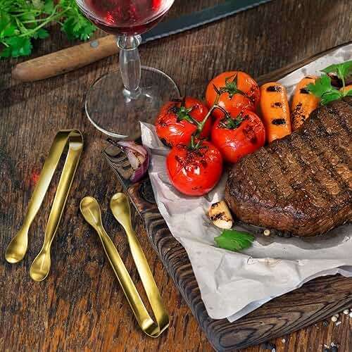 JCREN 12 Pcs Serving Tongs, Small Serving Utensils for Parties Catering Gold Tongs, Food-Grade 304 Stainless Steel Mini Appetizer Tongs for Tea Party Coffee Bar, 4 Inches - Gold - Image 5