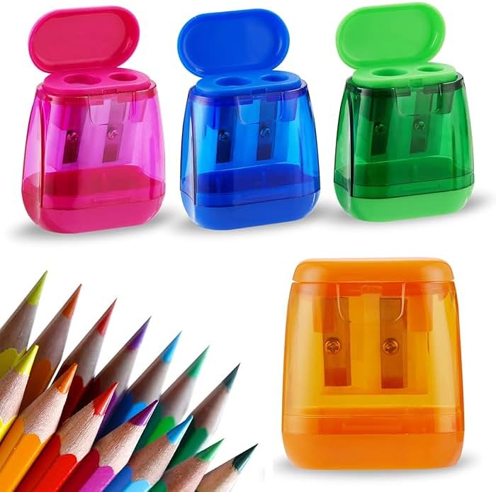 Sonuimy Pencil Sharpeners, 4 Pcs Pencil Sharpeners Manual,Dual Holes Compact Colored Handheld Pencil Sharpener for Kids with Lid Adults Students School Class Home Office (Covered) - Product Image