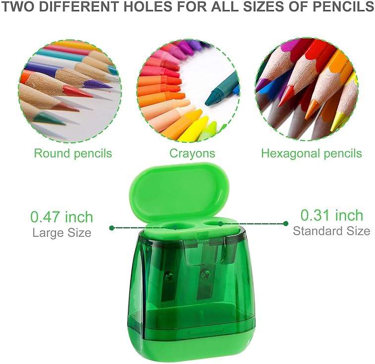 Sonuimy Pencil Sharpeners, 4 Pcs Pencil Sharpeners Manual,Dual Holes Compact Colored Handheld Pencil Sharpener for Kids with Lid Adults Students School Class Home Office (Covered) - Image 2