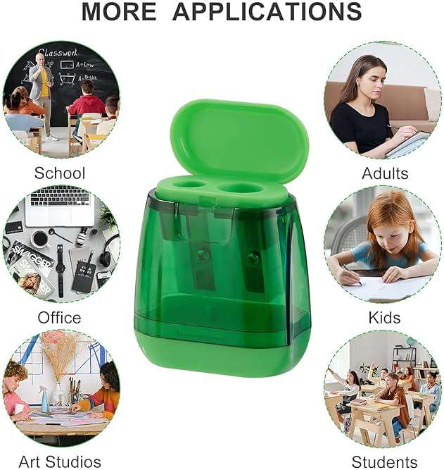 Sonuimy Pencil Sharpeners, 4 Pcs Pencil Sharpeners Manual,Dual Holes Compact Colored Handheld Pencil Sharpener for Kids with Lid Adults Students School Class Home Office (Covered) - Image 7