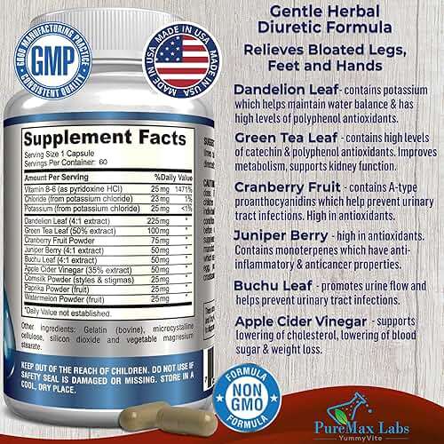 Water Away Gentle Herbal Diuretic - Natural Diuretic Water Pills - Relieve Bloating, Reduce Excess Water Weight with Dandelion Leaf, Green Tea, Detox Cleanse & Urinary Health. Non-GMO, 60 Capsules - Image 2