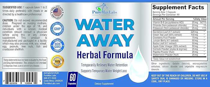 Water Away Gentle Herbal Diuretic - Natural Diuretic Water Pills - Relieve Bloating, Reduce Excess Water Weight with Dandelion Leaf, Green Tea, Detox Cleanse & Urinary Health. Non-GMO, 60 Capsules - Image 5