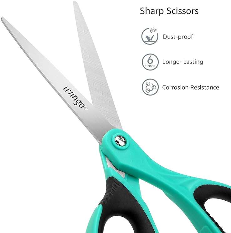 LIVINGO 8.5" Scissors All Purpose, 3 Pack Ultra Sharp Blade Shears, Professional Ergonomic Comfort Grip Scissors for Office School Home Supplies Fabric Sewing DIY Cutting General Use - Image 4