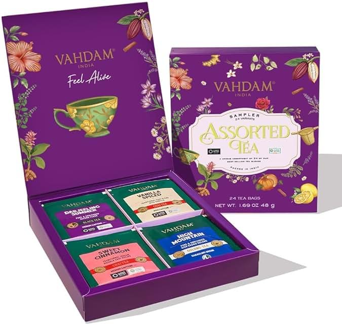 VAHDAM Fathers Day Gift for Dad & Husband | Assorted Tea Gift Set Presentation Box (24 Variants, 24 Pyramid Tea Bags) Long Leaf Variety Pack | Premium Fathers Day Tea Gifts for Men & Women - Product Image