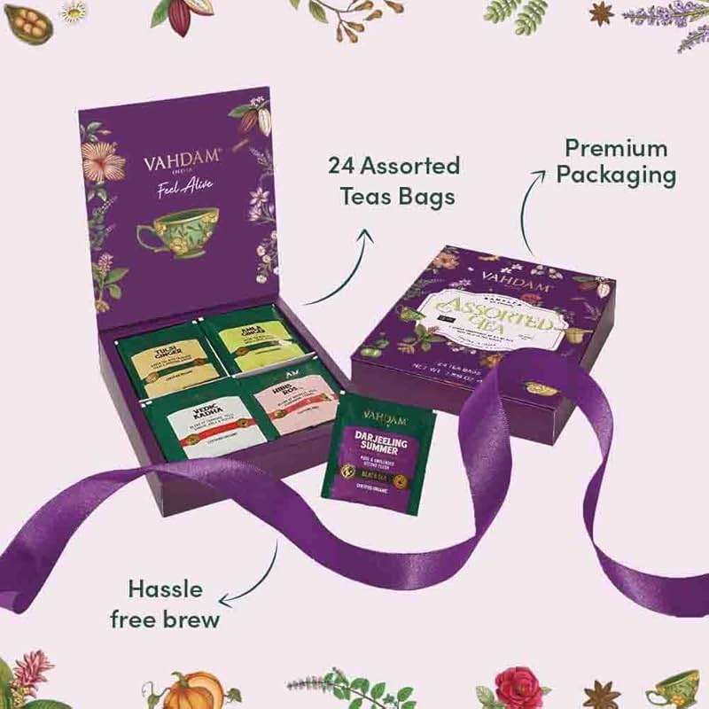 VAHDAM Fathers Day Gift for Dad & Husband | Assorted Tea Gift Set Presentation Box (24 Variants, 24 Pyramid Tea Bags) Long Leaf Variety Pack | Premium Fathers Day Tea Gifts for Men & Women - Image 2