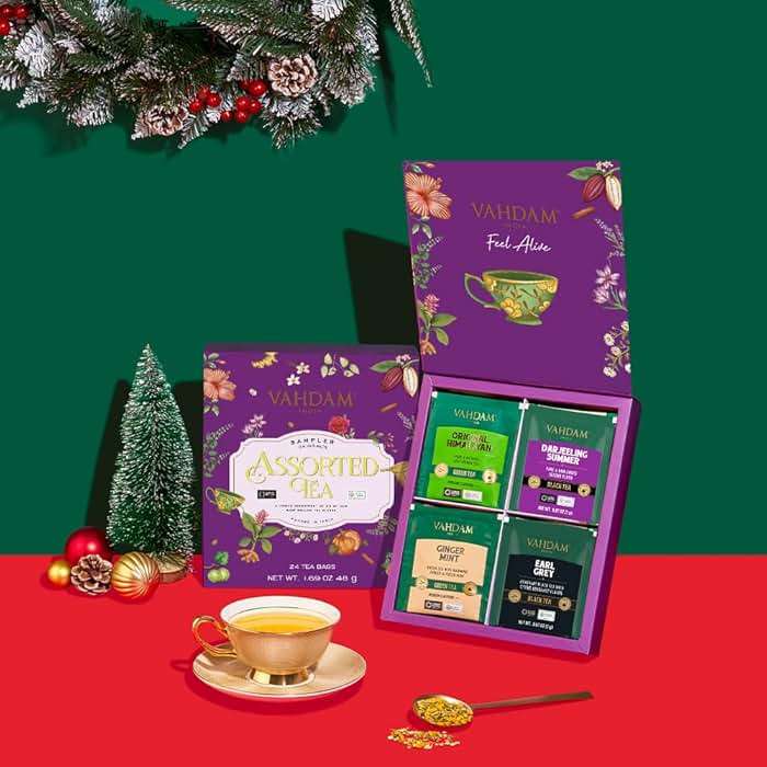 VAHDAM Fathers Day Gift for Dad & Husband | Assorted Tea Gift Set Presentation Box (24 Variants, 24 Pyramid Tea Bags) Long Leaf Variety Pack | Premium Fathers Day Tea Gifts for Men & Women - Image 3