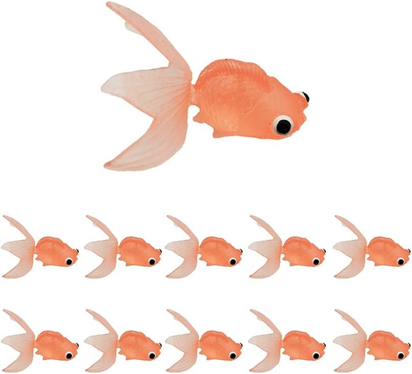 Acxico 10 Plastic Goldfish Small Soft Rubber Floating Gold Fish Toy Orange Craft, (1) - Product Image