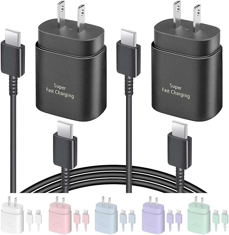 AISNI USB C Charger, 2 Pack 25W Type C Charger Fast Charging with USBC Chargers Cable 6 FT Android Phone Charge for Galaxy S25/ /S24/S23+/S22/S21/S20/Phone 17 16 15 Pro Max 16 15 Plus-Black - Image 1
