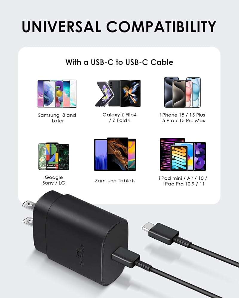 AISNI USB C Charger, 2 Pack 25W Type C Charger Fast Charging with USBC Chargers Cable 6 FT Android Phone Charge for Galaxy S25/ /S24/S23+/S22/S21/S20/Phone 17 16 15 Pro Max 16 15 Plus-Black - Image 7