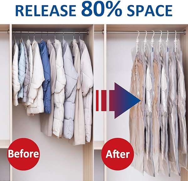 Hanging Vacuum Storage Bags, 6 Pack Large Hanging Vacuum Seal Garment Bags for Clothing, Space Saver for Clothes, Suits, Dresses, Jackets, Clothing Storage for Moving Supplies(6 Long) - Image 3