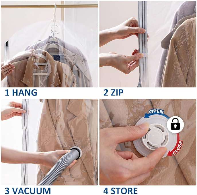 Hanging Vacuum Storage Bags, 6 Pack Large Hanging Vacuum Seal Garment Bags for Clothing, Space Saver for Clothes, Suits, Dresses, Jackets, Clothing Storage for Moving Supplies(6 Long) - Image 6