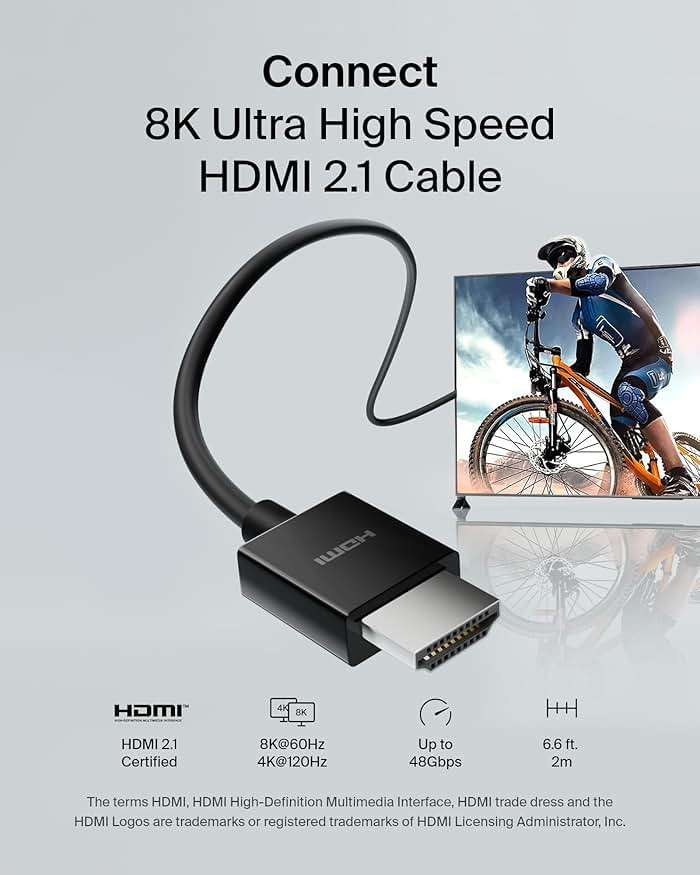Belkin Ultra HD HDMI 2.1 Cable 6.6ft/2M, 4K Ultra High Speed HDMI Cable, 48Gbps HDMI 2.1 Cord, Dolby Vision HDR & 8K @60Hz, 10K Streaming - Compatible w/ Playstation, PS4, PS5, Xbox Series X, & More - Image 2