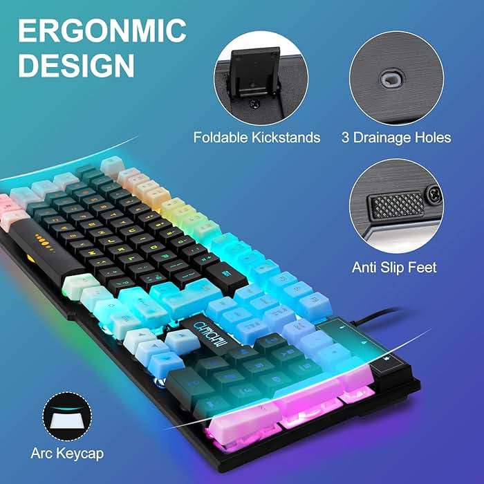 CHONCHOW Gaming Keyboard and Mouse Combo,USB Wired 104-Keys Full Size Light Up Keyboard Mic 3600DPI Rainbow Backlit Mechanical Feeling Compatible with PC Xbox Mac OS Game and Work - Image 4