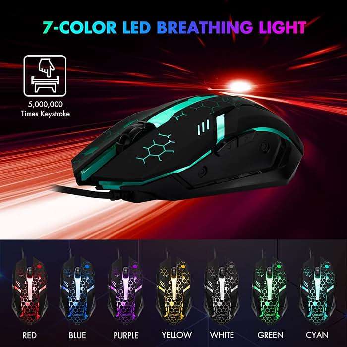 CHONCHOW Gaming Keyboard and Mouse Combo,USB Wired 104-Keys Full Size Light Up Keyboard Mic 3600DPI Rainbow Backlit Mechanical Feeling Compatible with PC Xbox Mac OS Game and Work - Image 5