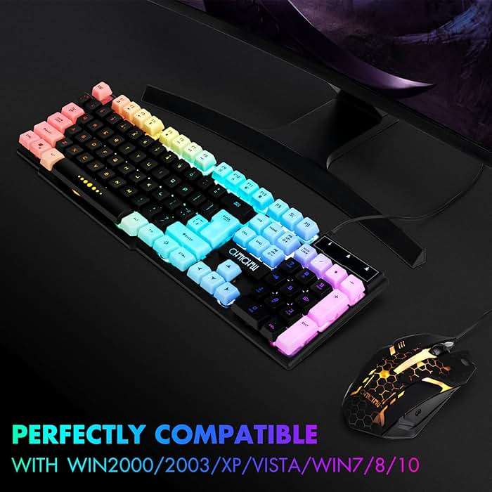 CHONCHOW Gaming Keyboard and Mouse Combo,USB Wired 104-Keys Full Size Light Up Keyboard Mic 3600DPI Rainbow Backlit Mechanical Feeling Compatible with PC Xbox Mac OS Game and Work - Image 6