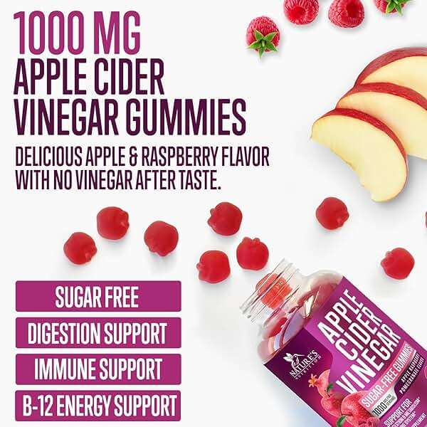 Apple Cider Vinegar Gummies 1000mg per Serving - Sugar Free Max Strength ACV Gummy Vitamins Supplement, Advanced Formula, Vitamin B12 Supports Metabolism & Energy, Keto Friendly, Vegan, 60 Gummies - Image 3