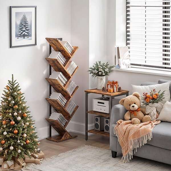 HOOBRO Tree Bookshelf, 9-Tier Bookcase Wooden Shelves, Floor Standing Storage Rack, for Display of CDs, Books in Living Room, Home Office, Wood Storage Rack for Bedroom, Rustic Brown BF08SJ01G1 - Image 2