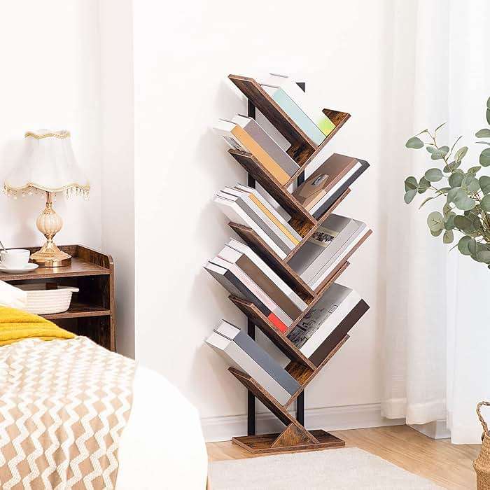 HOOBRO Tree Bookshelf, 9-Tier Bookcase Wooden Shelves, Floor Standing Storage Rack, for Display of CDs, Books in Living Room, Home Office, Wood Storage Rack for Bedroom, Rustic Brown BF08SJ01G1 - Image 5