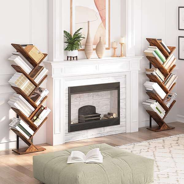 HOOBRO Tree Bookshelf, 9-Tier Bookcase Wooden Shelves, Floor Standing Storage Rack, for Display of CDs, Books in Living Room, Home Office, Wood Storage Rack for Bedroom, Rustic Brown BF08SJ01G1 - Image 9