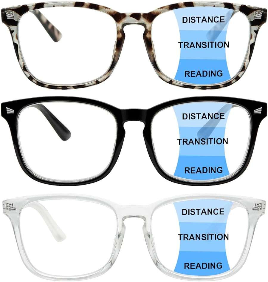 Sumkyle 3 Pack Progressive Multifocus Reading Glasses Blue Light Blocking Men Women Spring Hinges Square Computer Readers (3 Mix Color, 1.50) - Image 1