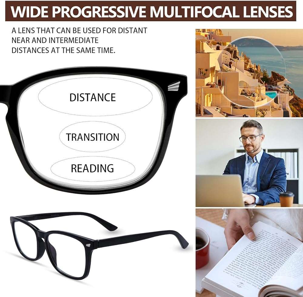 Sumkyle 3 Pack Progressive Multifocus Reading Glasses Blue Light Blocking Men Women Spring Hinges Square Computer Readers (3 Mix Color, 1.50) - Image 3
