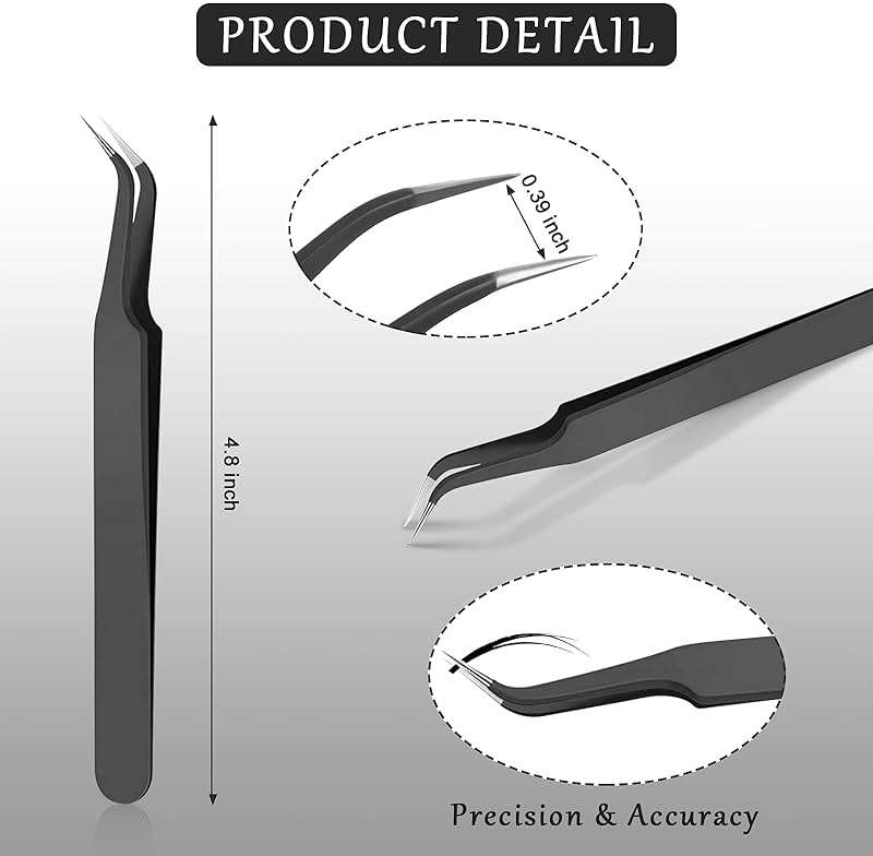 Honoson 9 Pieces Curved Pointed Craft Tweezers Stainless Steel Precision Tweezer with Protective Cover for Rhinestones Dried Flowers Craft Stickers Eyelash Extension Jewelry Making(Black) - Image 2