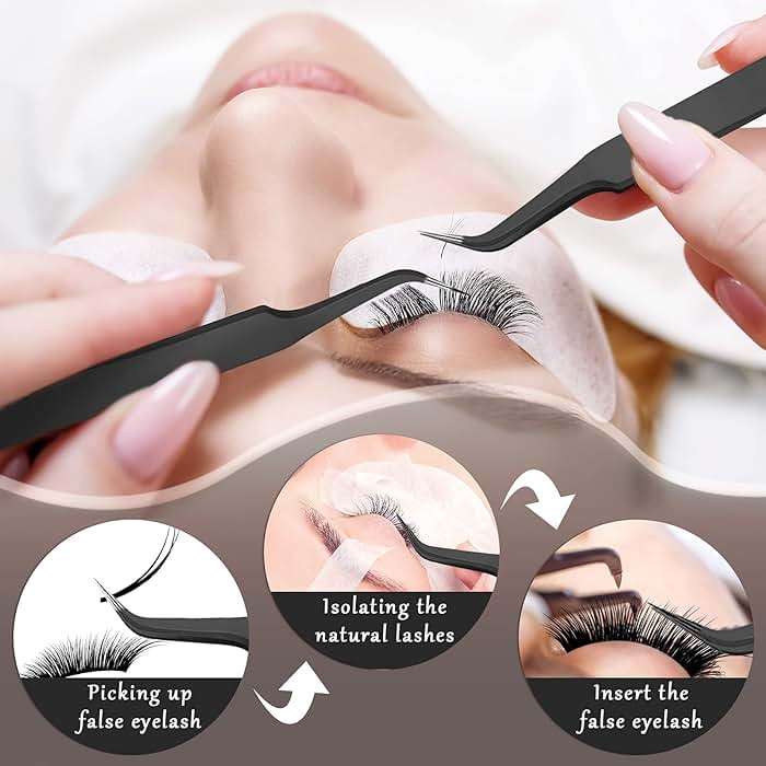 Honoson 9 Pieces Curved Pointed Craft Tweezers Stainless Steel Precision Tweezer with Protective Cover for Rhinestones Dried Flowers Craft Stickers Eyelash Extension Jewelry Making(Black) - Image 3